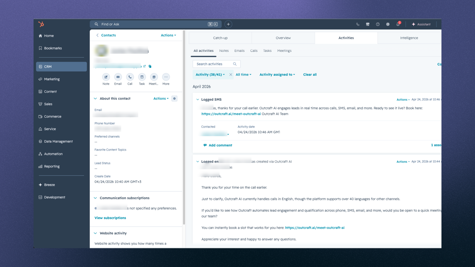 El compromiso se registra en HubSpot